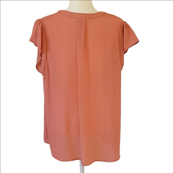 Curvy Girl 1x Flowy Boho Pink Polka Dot Blouse 1X - Picture 5 of 7